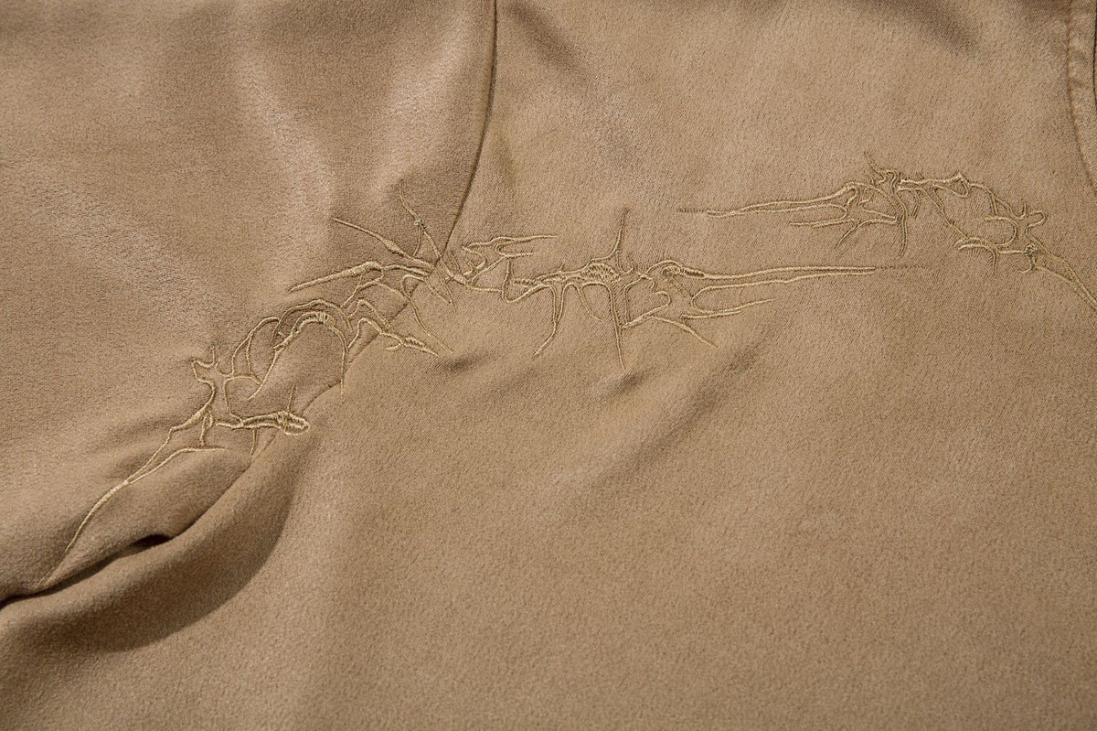 Men's Oversized Suede-Finish Thorn Embroidery Short Sleeve T-Shirt