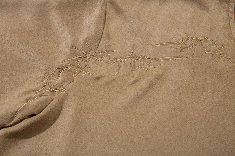 Men's Oversized Suede-Finish Thorn Embroidery Short Sleeve T-Shirt