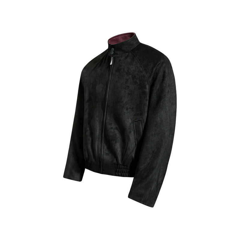 Chaqueta bomber de ante con cuello mao para hombre – Acabado desgastado y corte corto streetwear