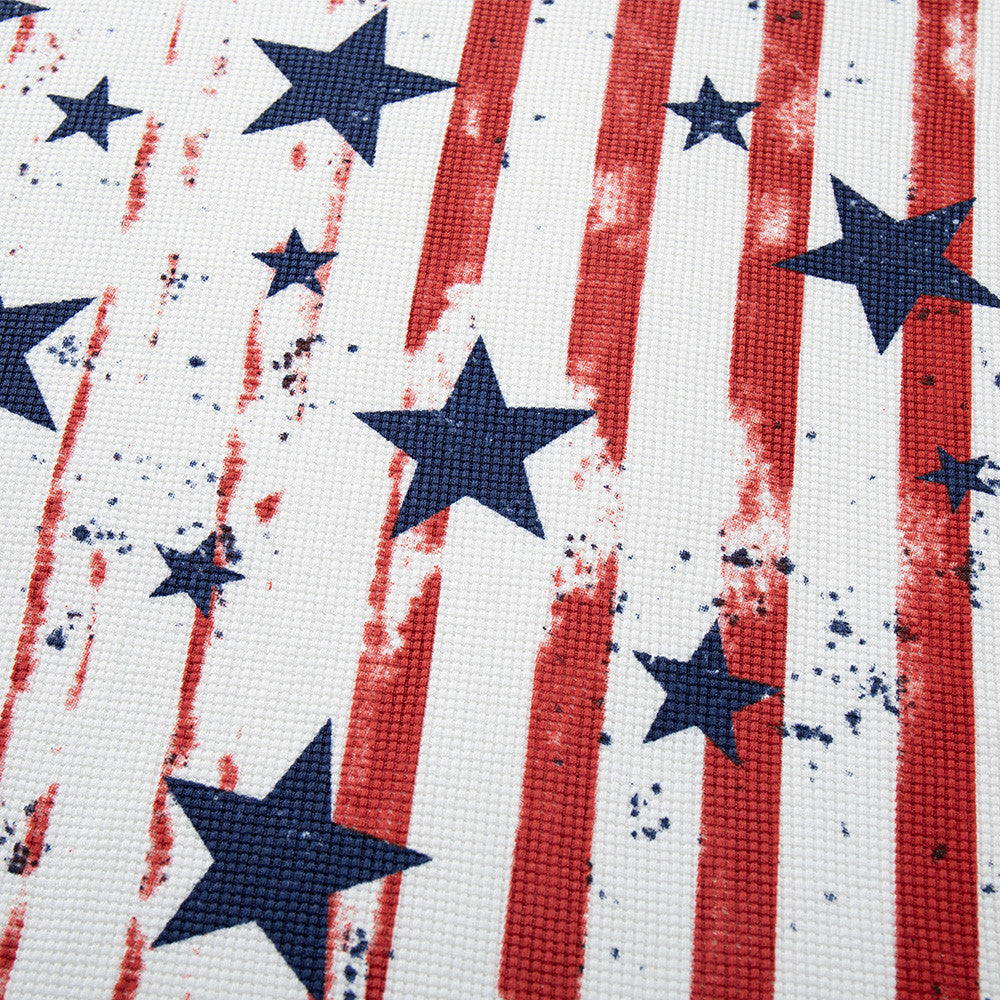 Men's American Flag Star Print Long Sleeve Shirt – Distressed Waffle-Knit Tee