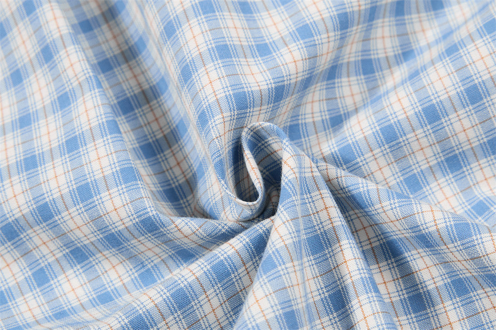 Chemise homme boutonnée à manches longues – Carreaux et empiècements en jean brodés cartoon