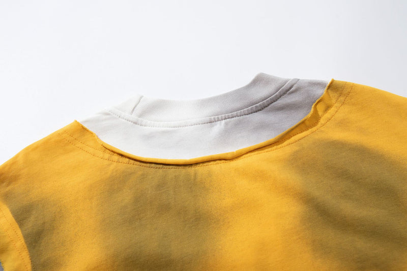 Tee-shirt graphique à manches longues imitation deux pièces – Imprimé écusson rétro streetwear