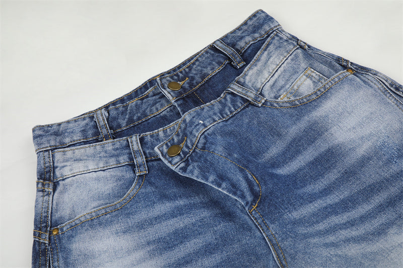 Jean homme à jambe large – Denim délavé à double ceinture, pantalon droit