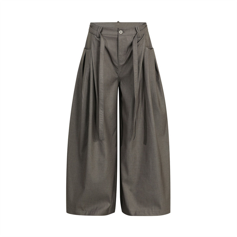 Wide-Leg Pleated Trousers with Drawstring Waist