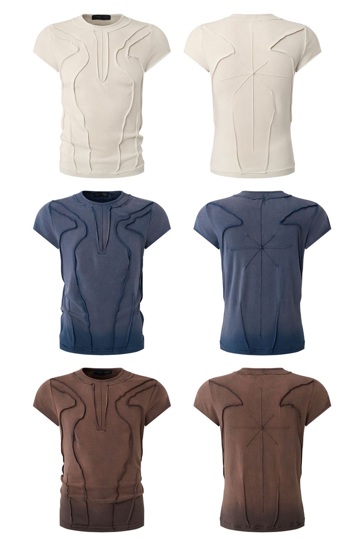 T-shirt manches courtes déconstruit à coutures 3D en relief – Streetwear délavé coupe ajustée