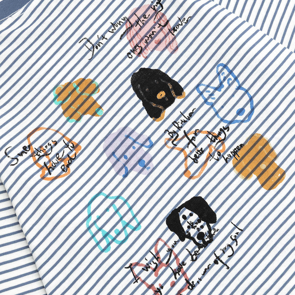 Camiseta de manga larga a rayas con estampado gráfico de perro, corte relajado