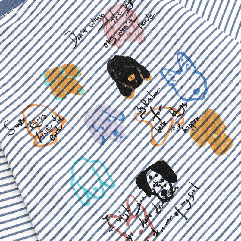 Camiseta de manga larga a rayas con estampado gráfico de perro, corte relajado