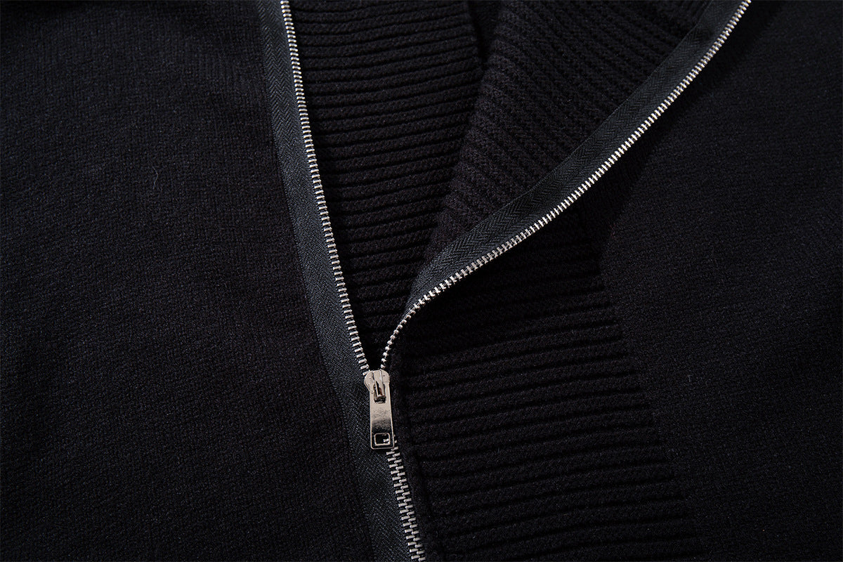 Zip Up Hoodie Black Knit Oversized Full-Zip Sweater Hoodie