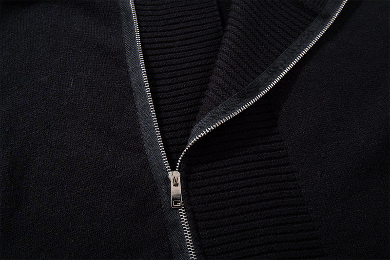Zip Up Hoodie Black Knit Oversized Full-Zip Sweater Hoodie