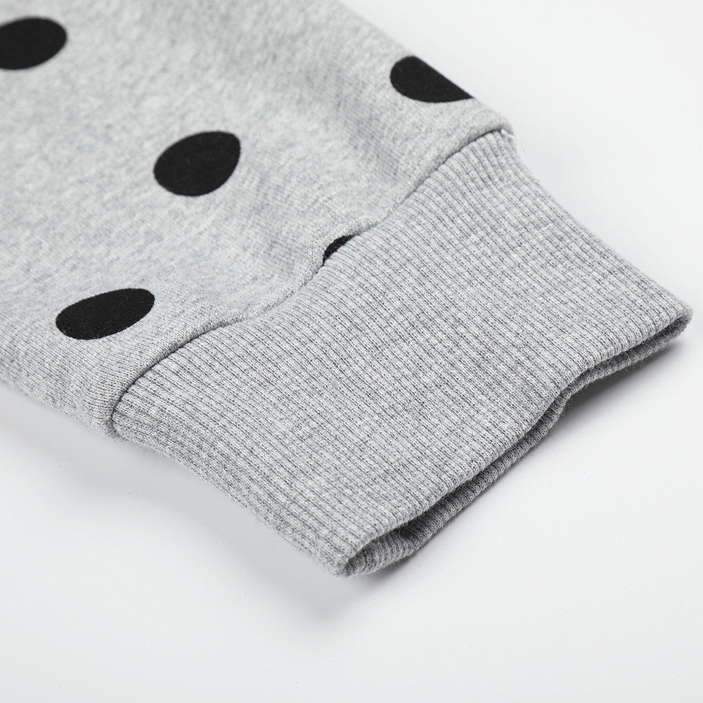 Polka Dot Zip-Up Hoodie with Embroidered Graphic – Cropped Streetwear Sweatshirt