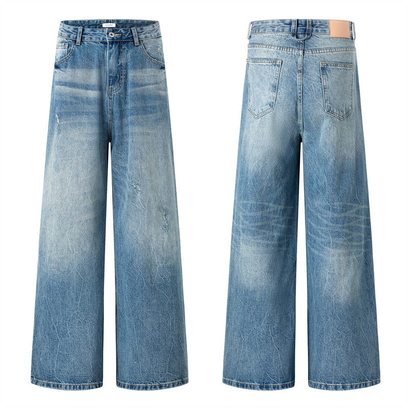 Wide-Leg Jeans – American Vintage Gradient Wash, Distressed Baggy Fit