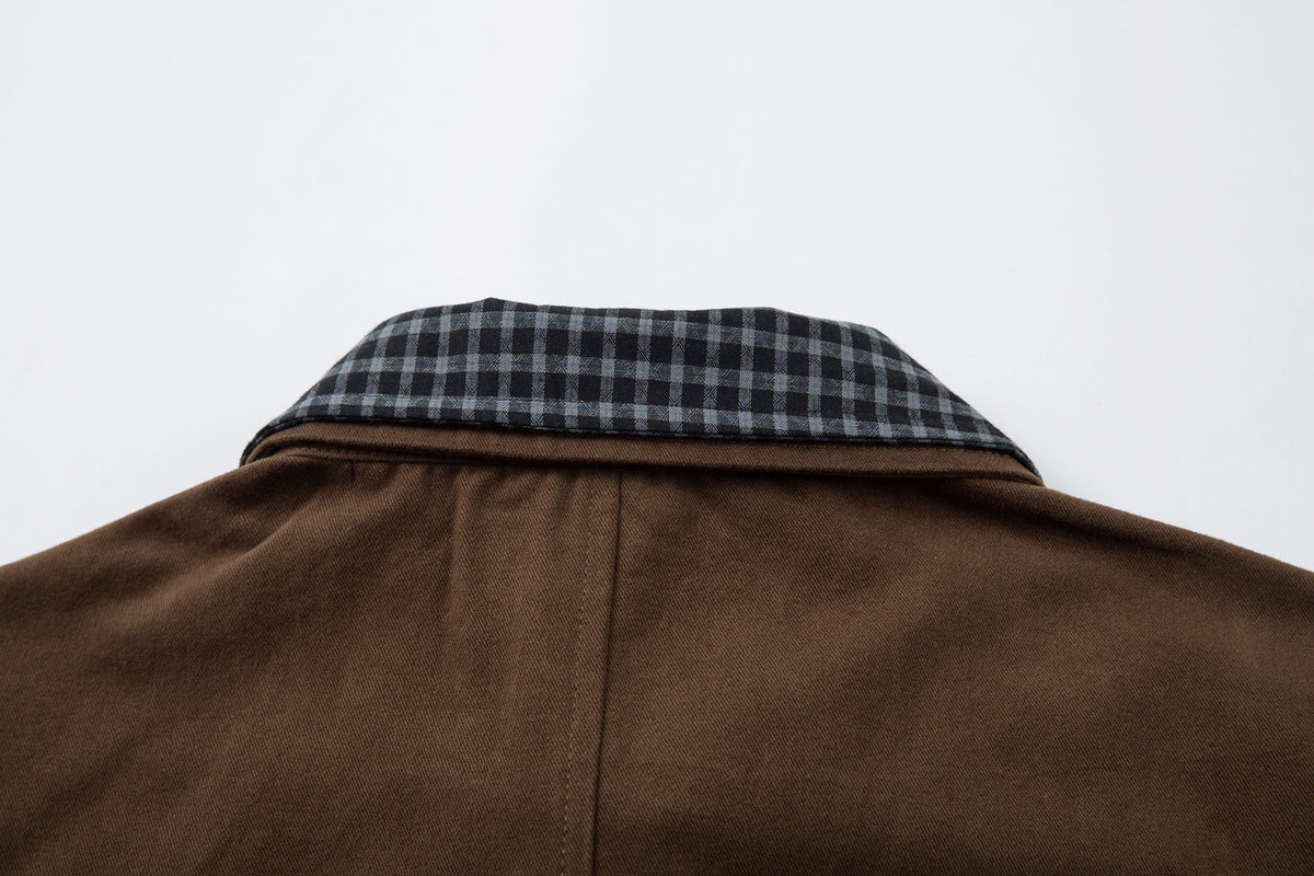 Men's Plaid-Lined Zip-Up Harrington Jacket – Layered Collar Workwear Coat