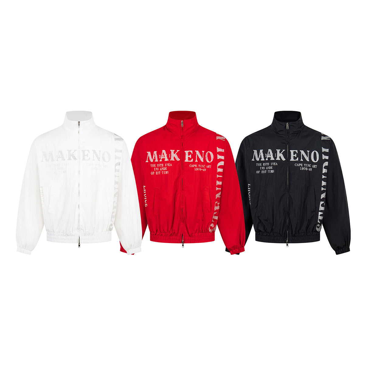 Grafik-Trackjacke – Windbreaker mit Stehkragen, durchgehendem Zipper & Stencil-Print