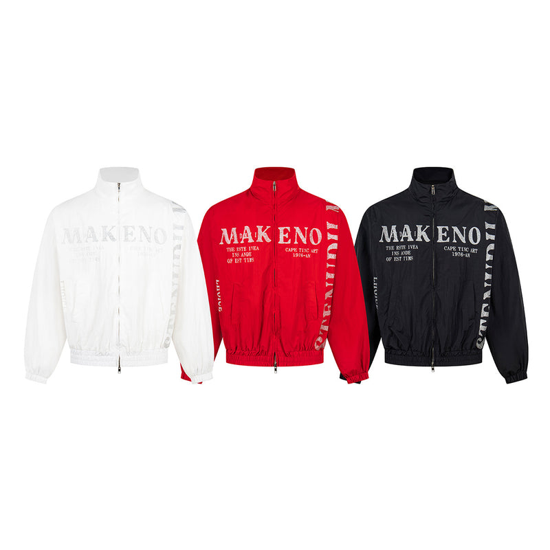 Grafik-Trackjacke – Windbreaker mit Stehkragen, durchgehendem Zipper & Stencil-Print