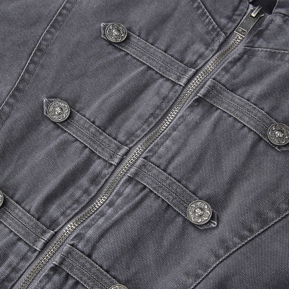 Men's Vintage Military Double-Breasted Zip Jacket with Stand Collar