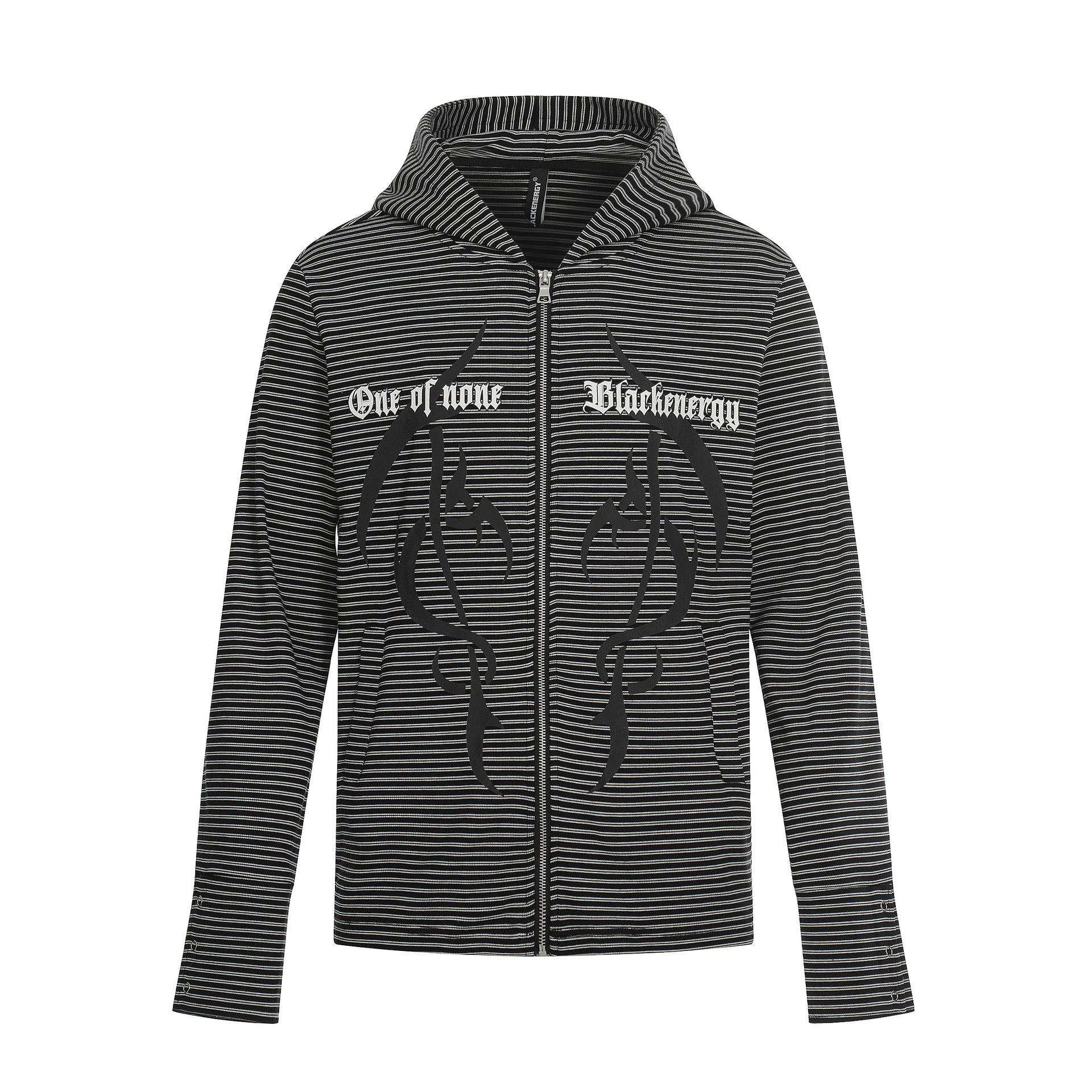 Sweat zippé à capuche rayé avec croix gothique et motif toile d'araignée