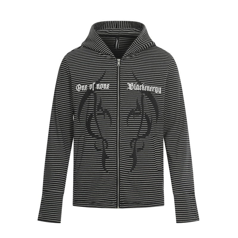 Sweat zippé à capuche rayé avec croix gothique et motif toile d'araignée