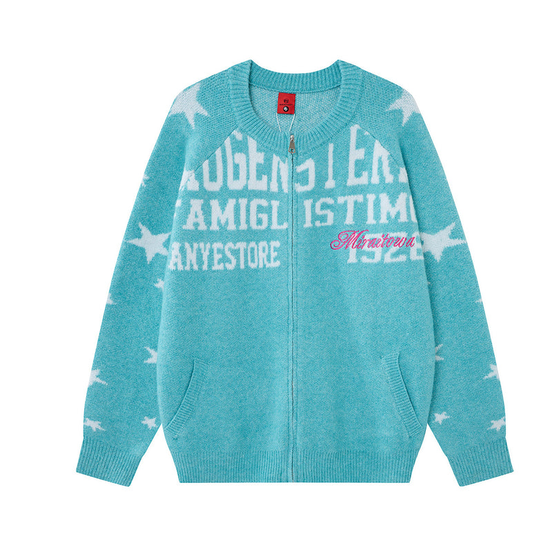 Gilet-pull zippé en maille jacquard avec imprimé lettres