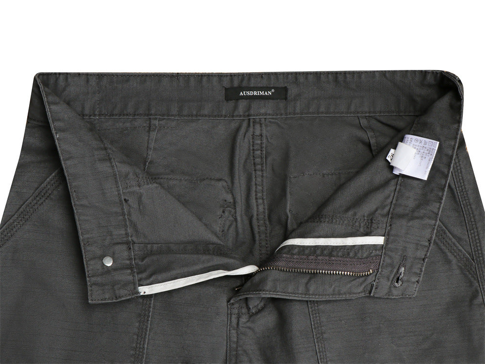 Herren-Wide-Leg-Cargohose – Grau, Gerader Fit mit mehreren Taschen