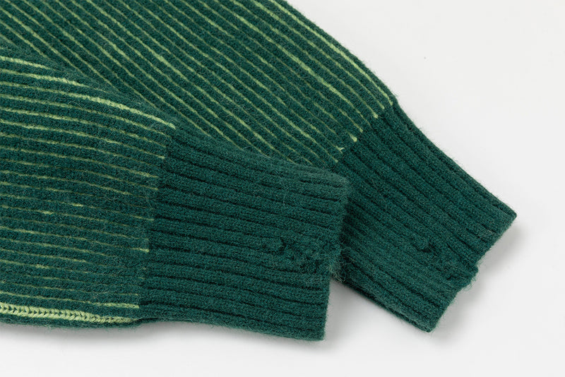 Double-Breasted Knitted Cardigan – Retro Drop-Shoulder Ribbed Sweater in Green