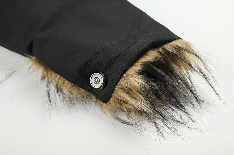 Faux Fur Trim Padded Jacket with Stand Collar & Button Front
