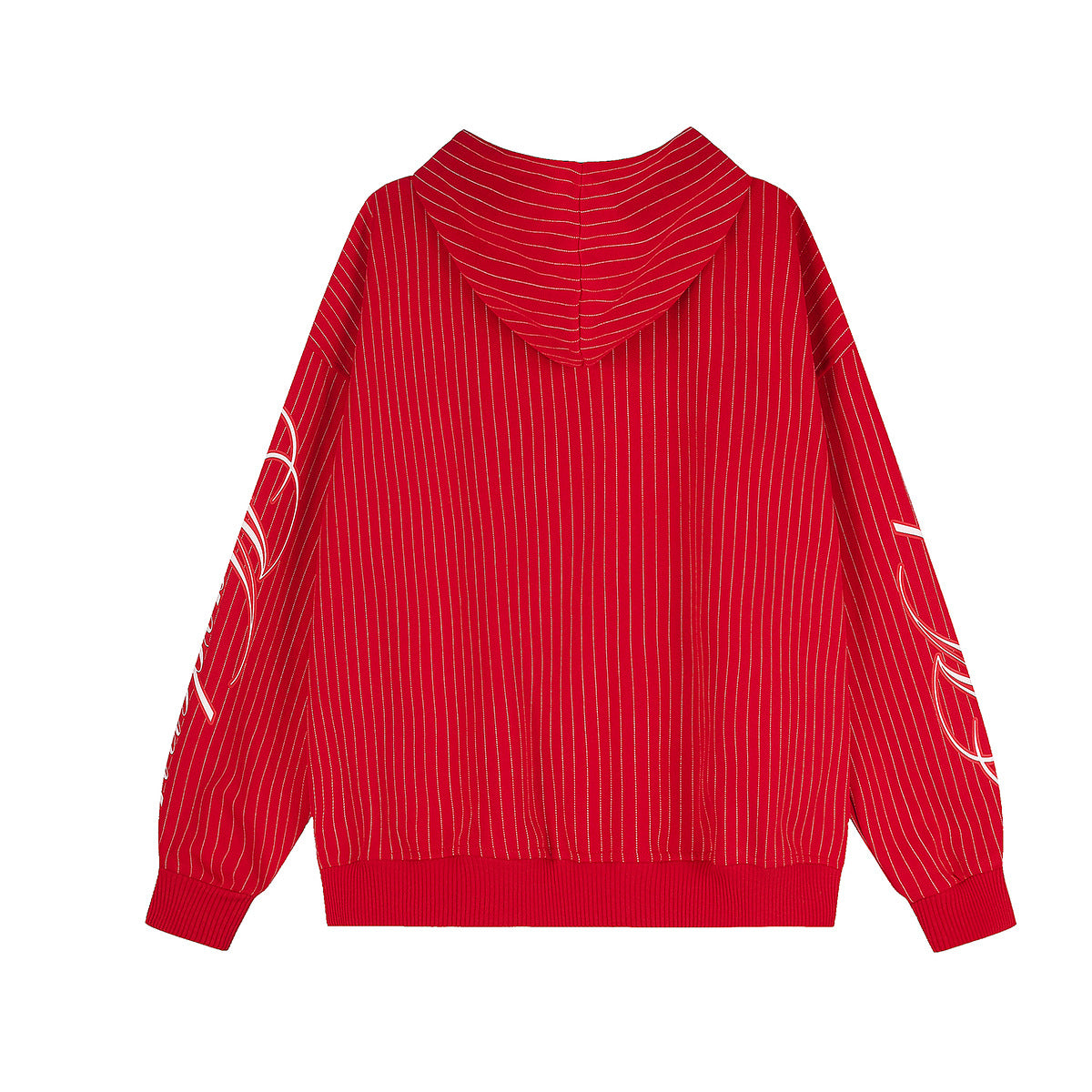 Pinstripe Zip-Up Hoodie with American Flag Embroidery & Script Sleeve Print