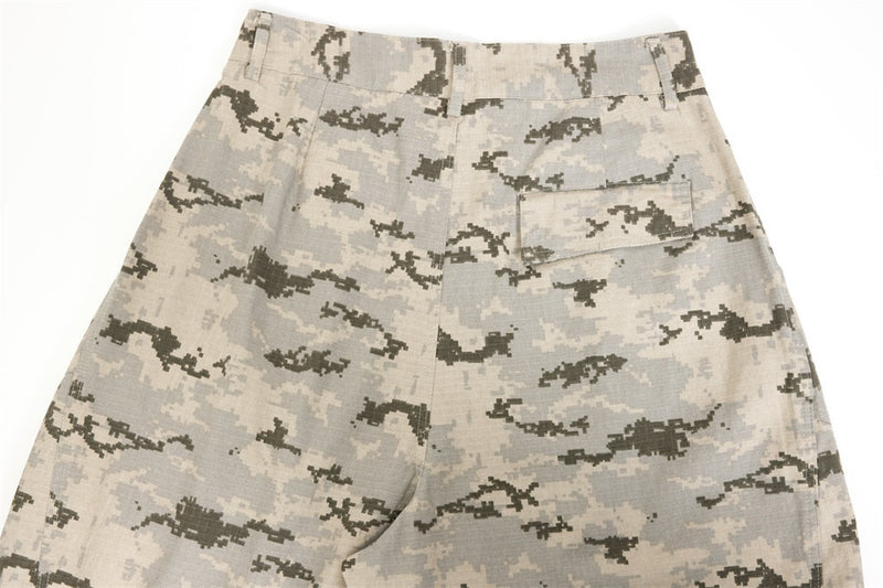 Back waistband and rear pocket view of desert camo cargo pants