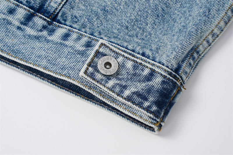 Veste en denim délavé à l’acide avec col en velours côtelé – Coupe oversize streetwear