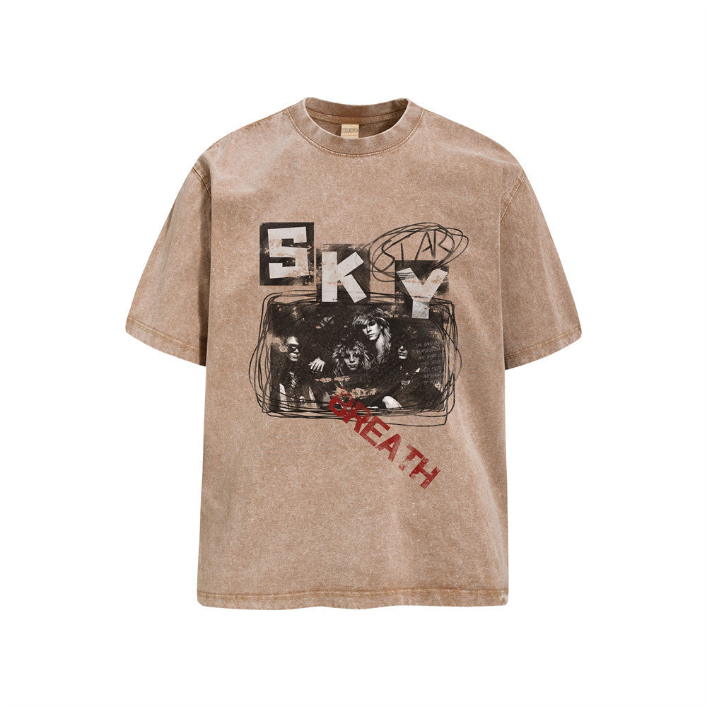 Oversized Acid Wash Band Graphic T-Shirt – SKY Stars Print