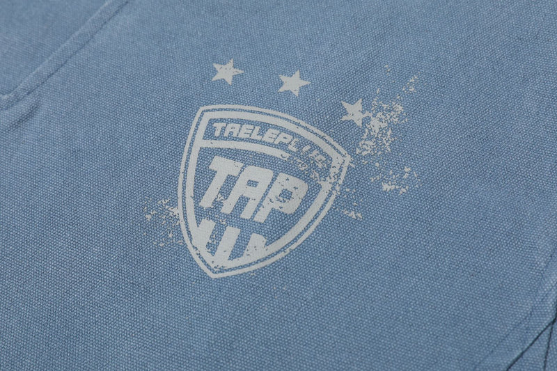 Washed Pullover Training Jacket with Polo Collar and Varsity Graphic Print