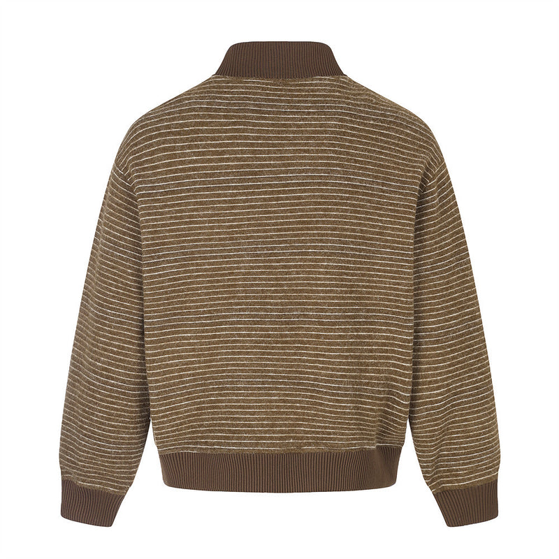 Striped Stand-Collar Bomber Jacket – Relaxed Fit Button-Front Outerwear