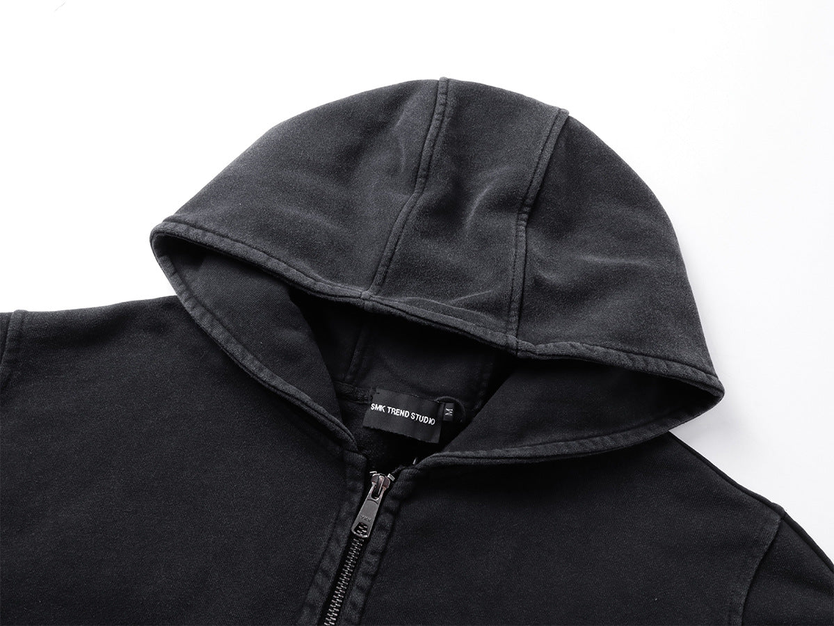 Veste à capuche zippée à multiples poches – Délavage acide vintage
