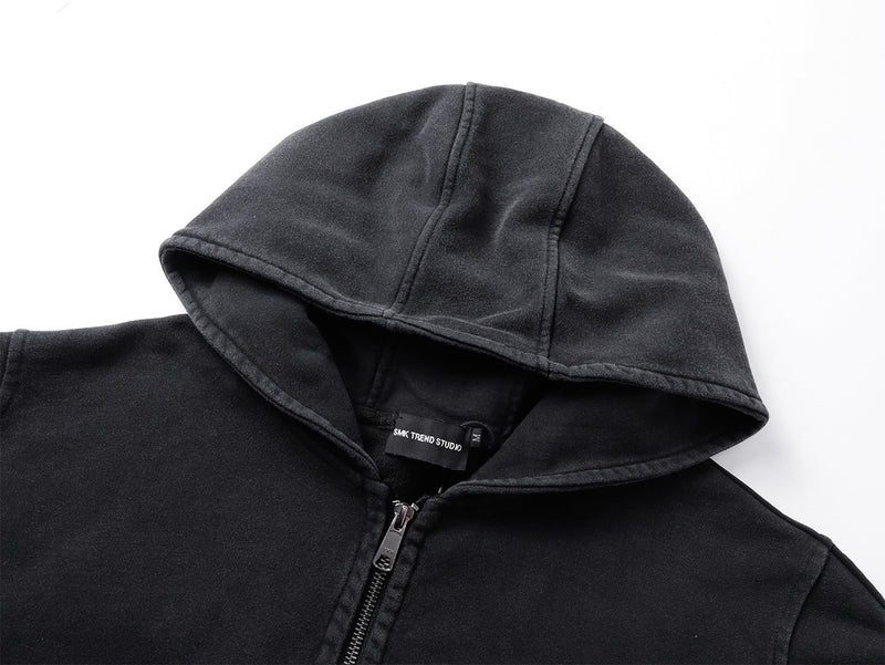 Veste à capuche zippée à multiples poches – Délavage acide vintage