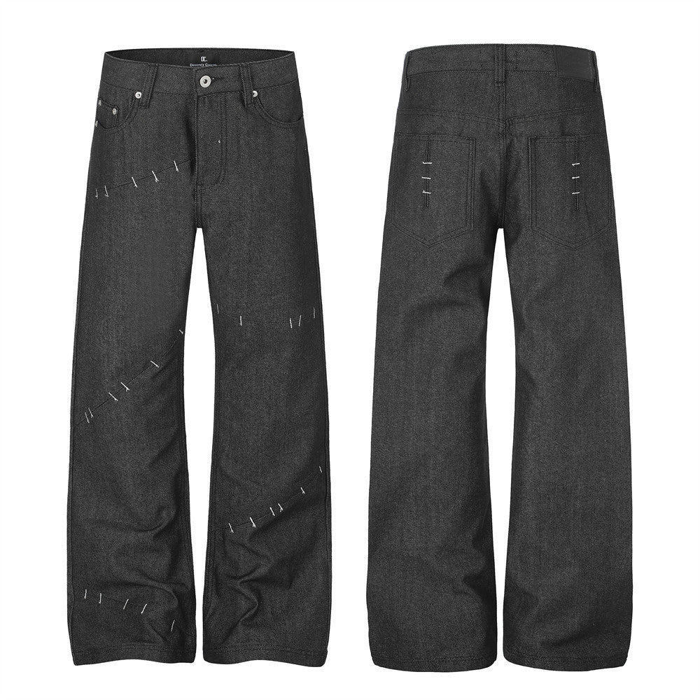 Men's Wide-Leg Jeans with Contrast Stitch Detail – Dark Wash Straight Denim
