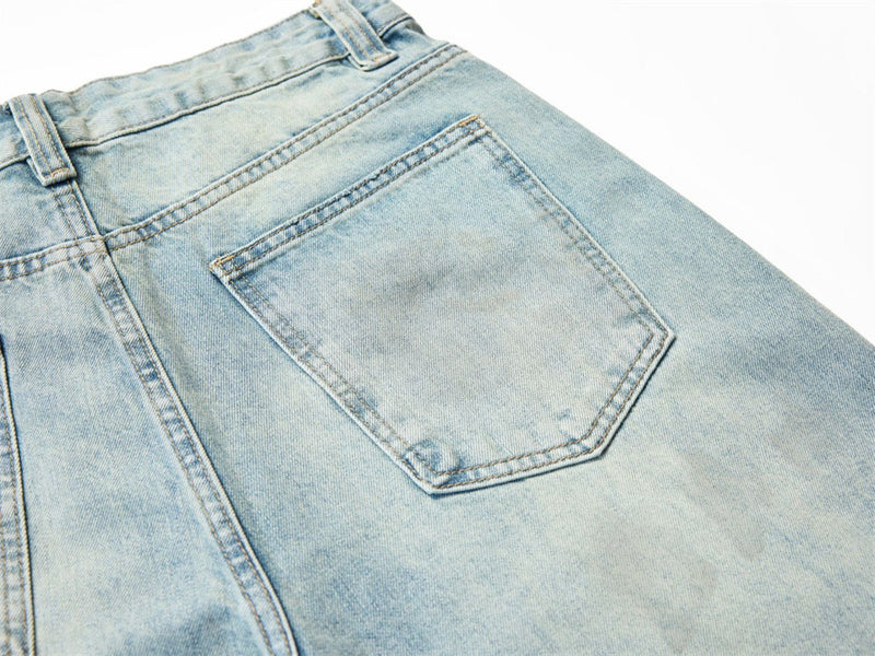 Wide-Leg Distressed Jeans – Light Wash Vintage Ripped Straight Denim