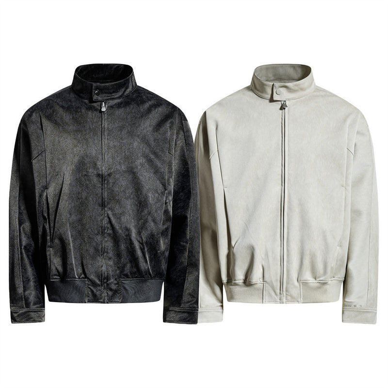 Blouson bomber homme oversize en similicuir PU – Col montant et zip intégral