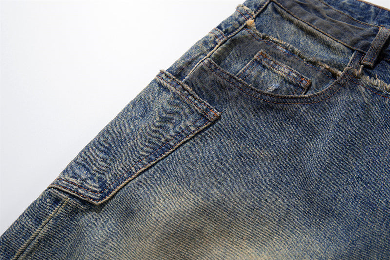 Ripped Wide-Leg Denim Shorts – Distressed Cargo Pocket Washed Jorts