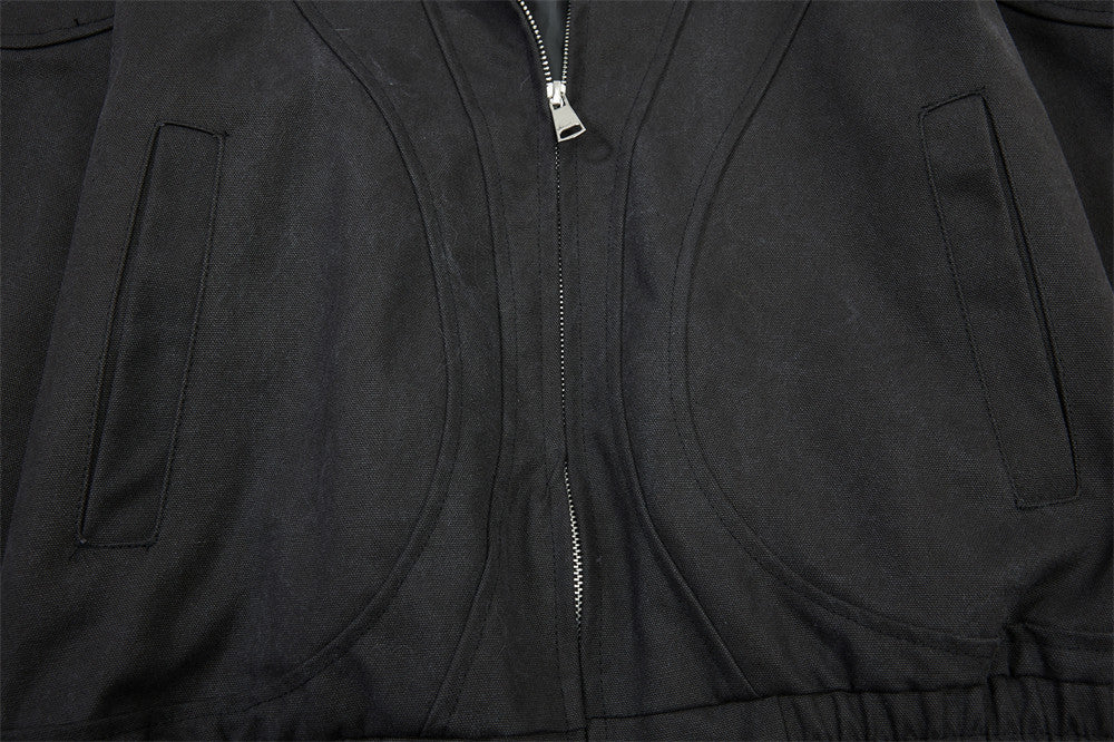 Men's Stand Collar Bomber Jacket with Sculptural Seam Detail