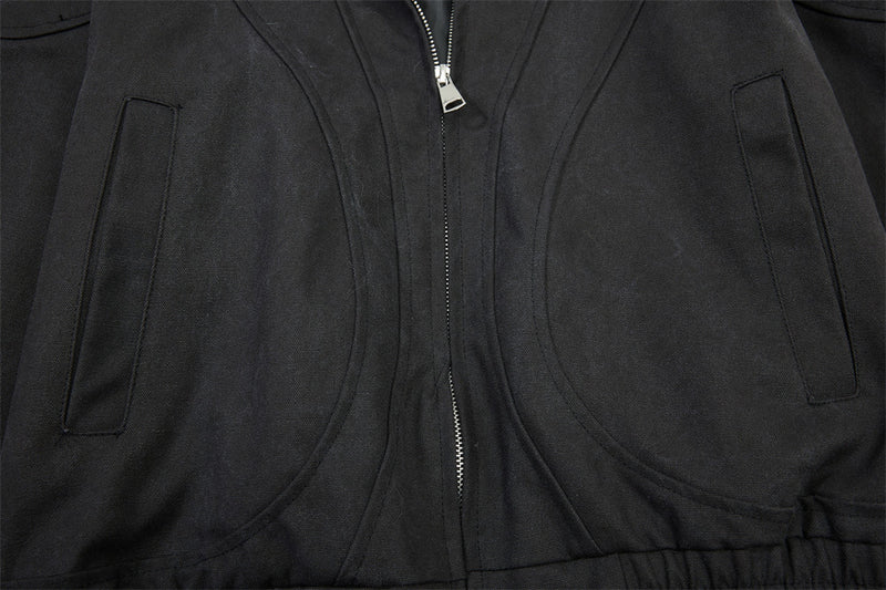 Men's Stand Collar Bomber Jacket with Sculptural Seam Detail