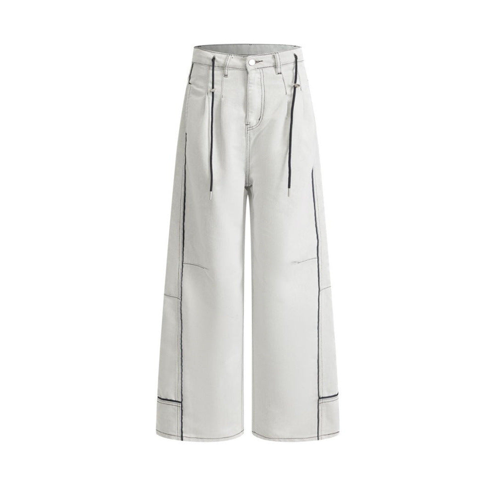 Wide-Leg Jeans Men's Deconstructed Contrast Stitch Baggy Denim Pants