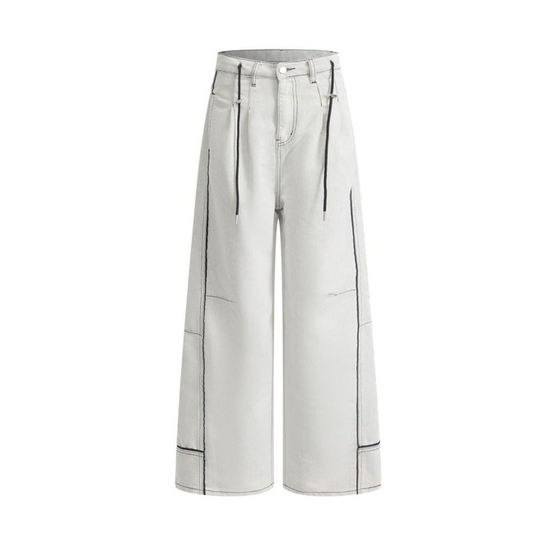 Wide-Leg Jeans Men's Deconstructed Contrast Stitch Baggy Denim Pants
