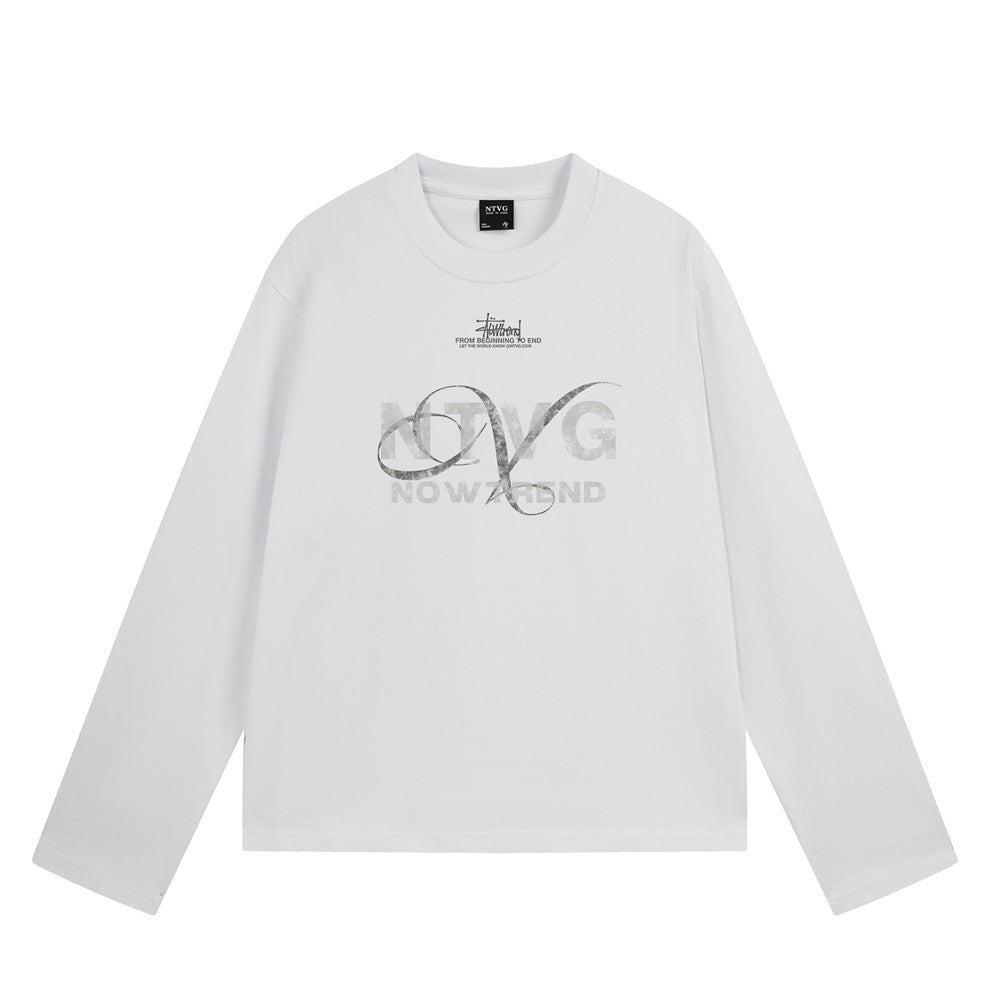 NTVG Nowtrend distressed graphic long sleeve crew neck T-shirt in black and white