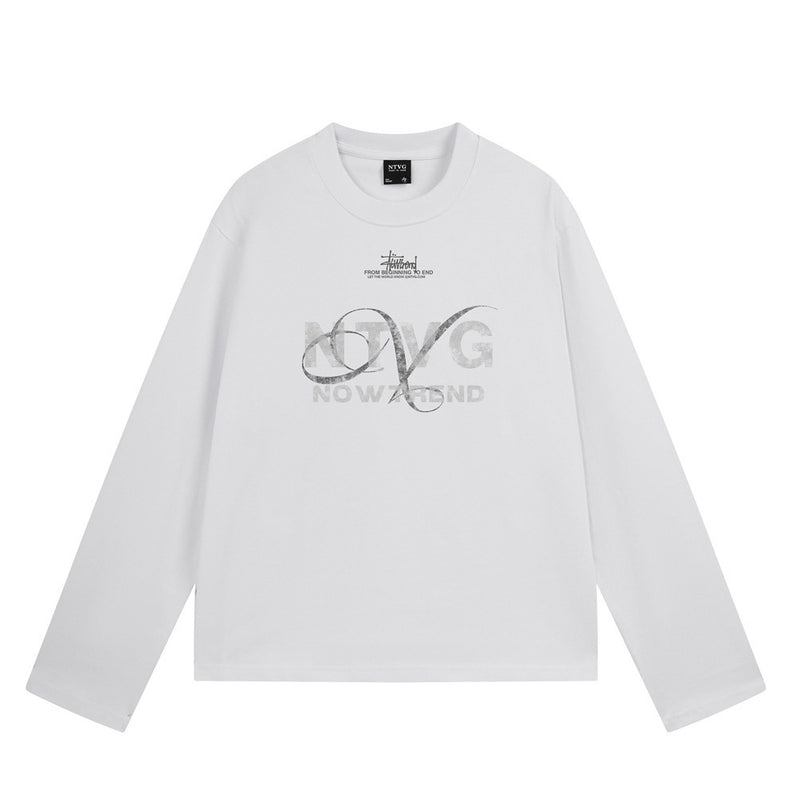 NTVG Nowtrend distressed graphic long sleeve crew neck T-shirt in black and white