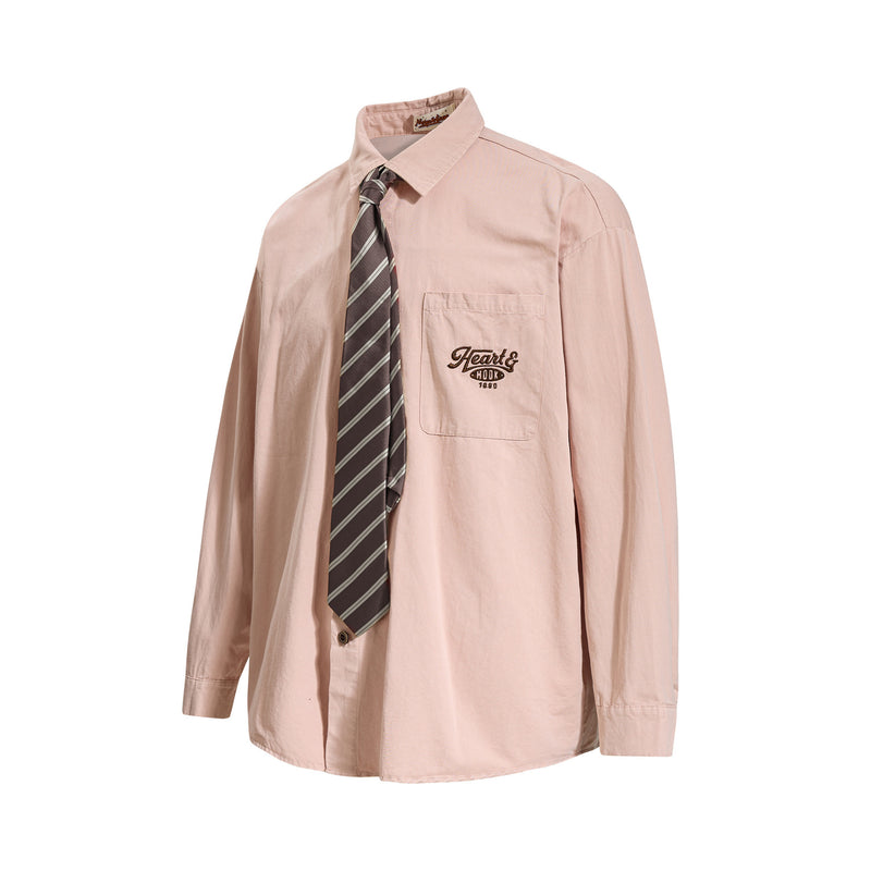 Tan Long Sleeve Shirt with Detachable Tie – Heart & Hook Embroidered Campus