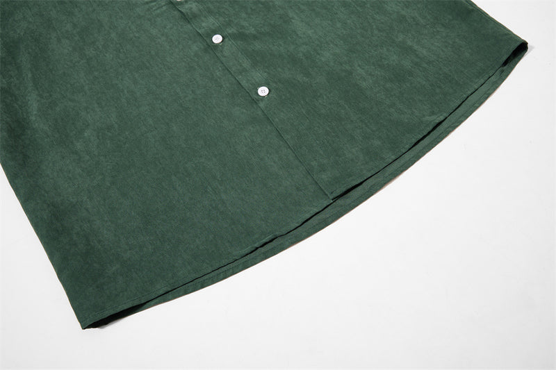 Men's Oversized Short Sleeve Button-Up Shirt – Casual Solid Suede-Texture