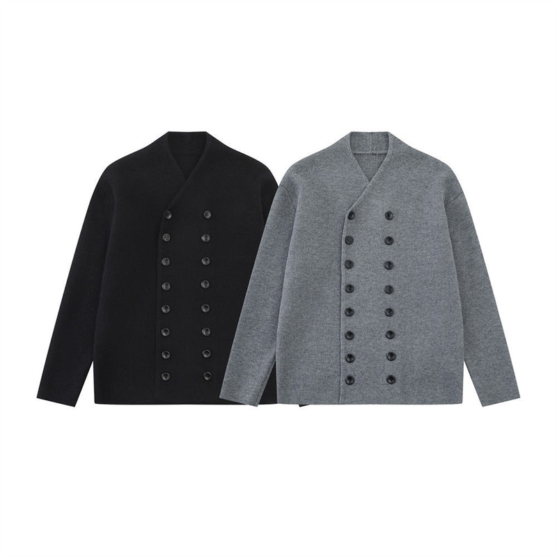 Double-Breasted V-Neck Knit Cardigan – Men's Relaxed Fit Sweater Jacket
