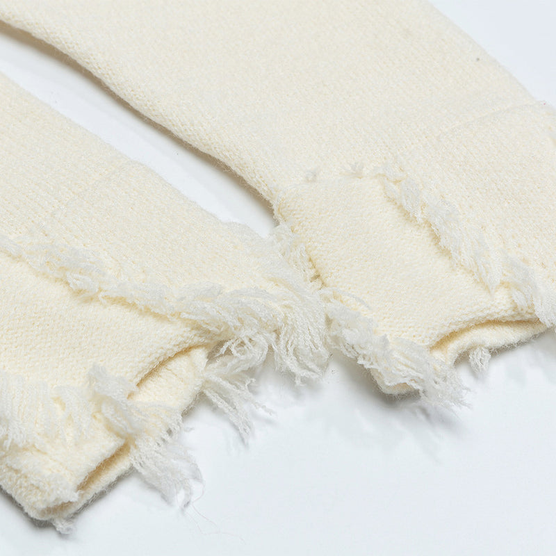 Letter Jacquard Knit Hoodie with Fringe Hem – Streetwear Pullover