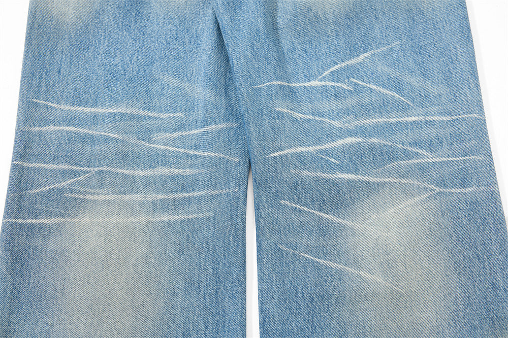 Wide Leg Baggy Jeans – Men's Vintage Washed Light Blue Straight Fit Denim