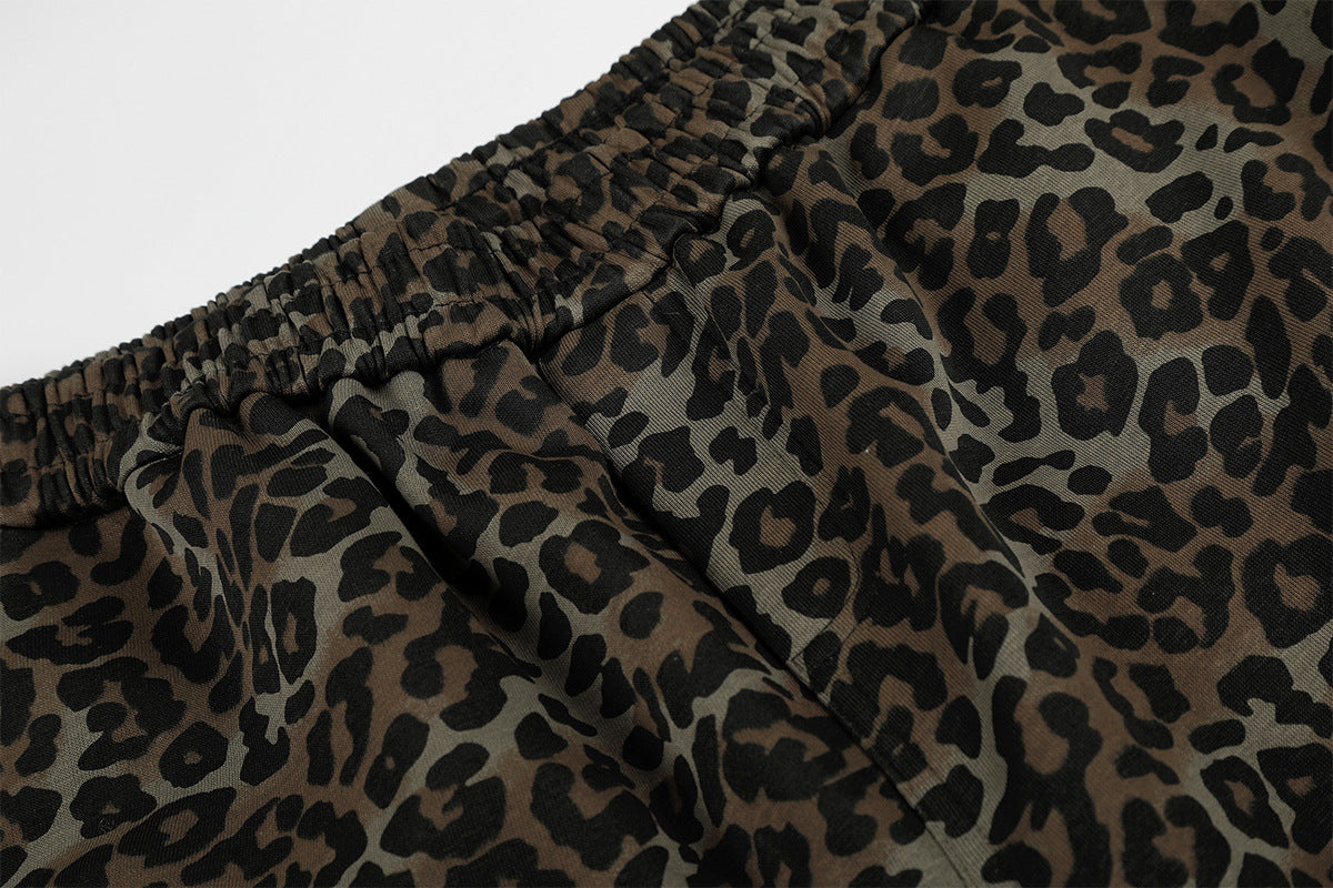 Pantalon marron à jambes larges – pantalon de survêtement droit à taille élastique et imprimé léopard