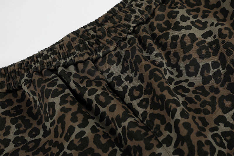 Pantalon marron à jambes larges – pantalon de survêtement droit à taille élastique et imprimé léopard